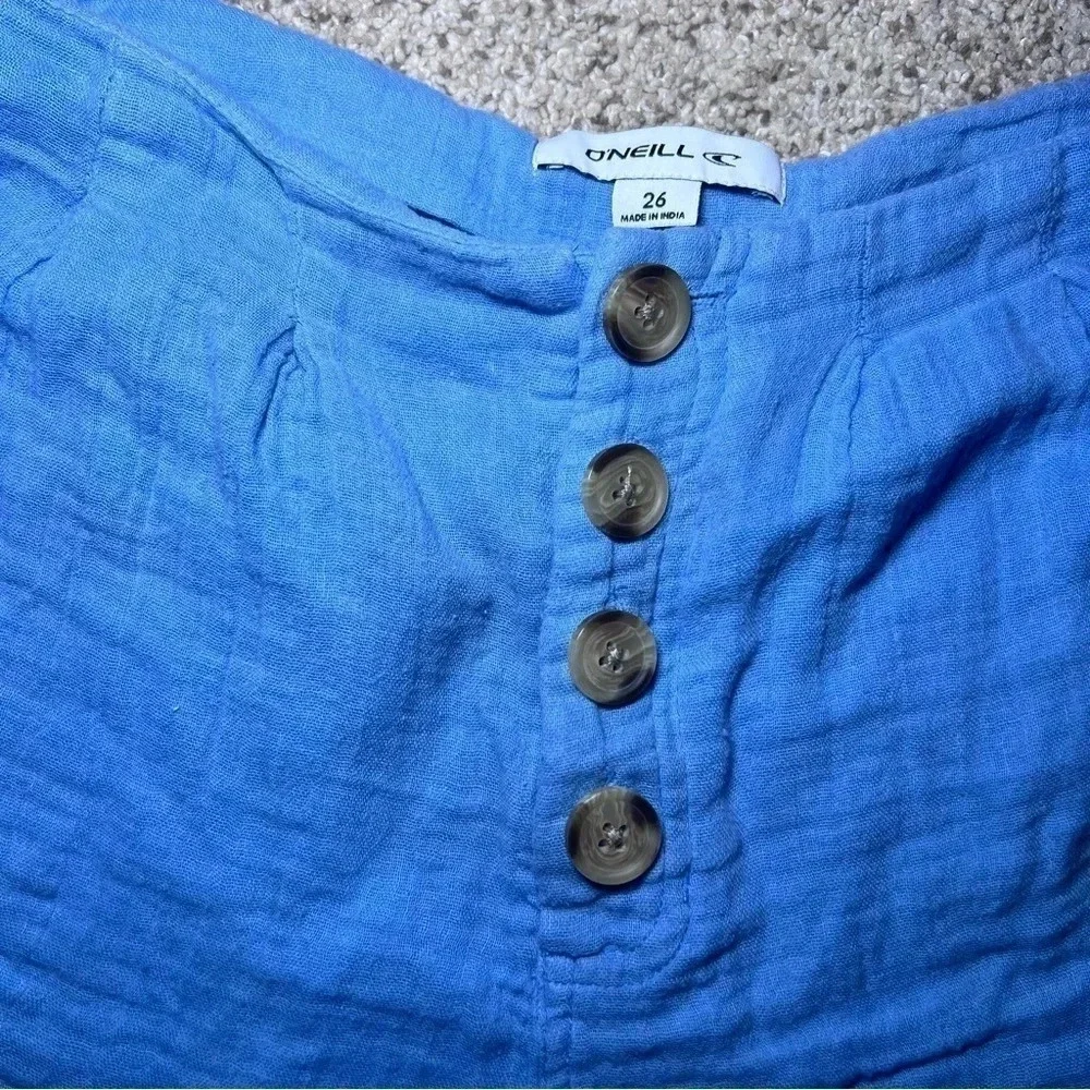 O'Neill Women’s Blue Chambray Cotton Henley Shorts Size 26 Button Fly